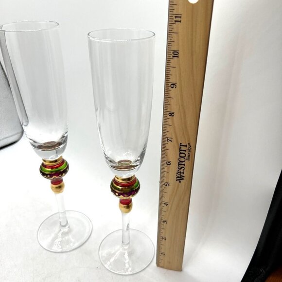 World Market Set of 2 Multicolor Gold Bulb Stem Moroccan Style 10.5” Wine Glasse - Picture 6 of 8